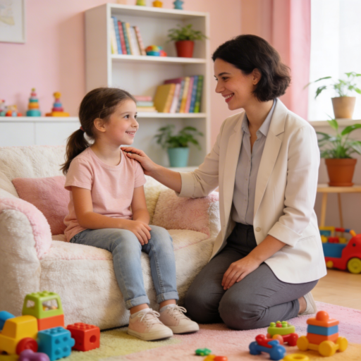Psicóloga infantil y adolescentes ayudando a niña