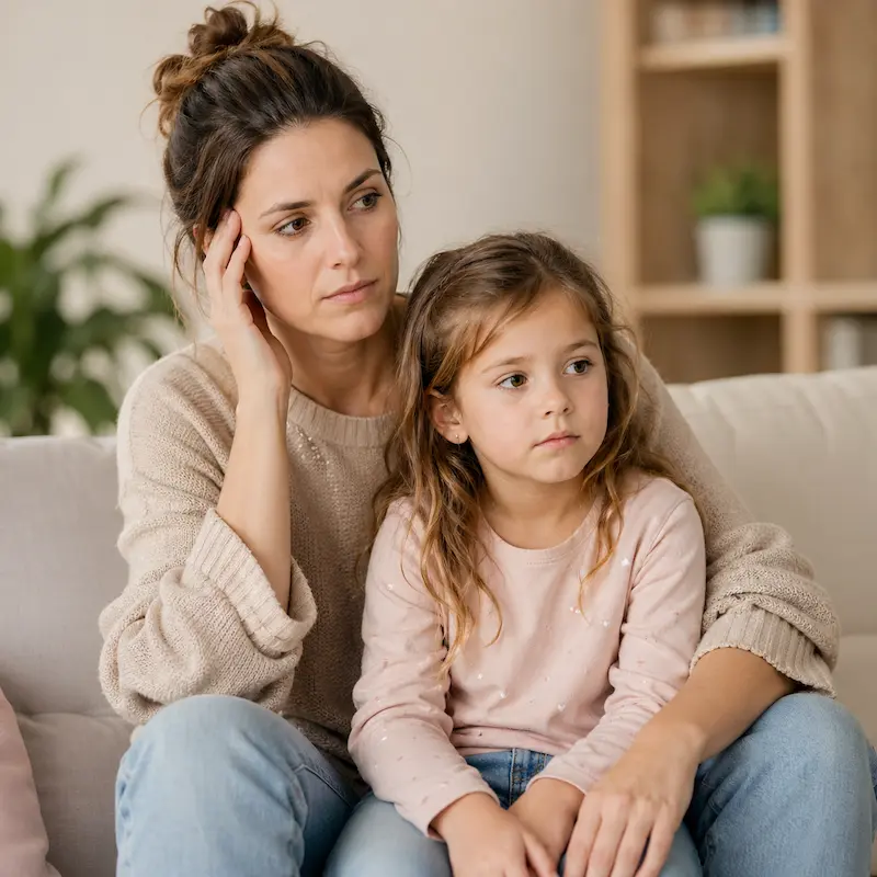 Madre preocupada problema aprendizaje hija